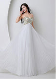 White Bling Tulle Sweetheart Necklien A-Line Prom Dresses With Beadings