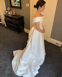Satin Ruffles Train A Line Off The Shoulder Wedding Dress