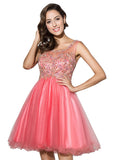 Pretty Tulle Scoop Neckline A-Line Short Homecoming Dresses With Beadings