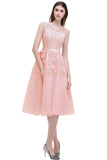 Pink Sleeveless Tulle Appliques Short Evening Cocktail Gowns