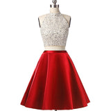 Two Pieces Beaded Sparkly Prom Ball Gown Short Mini Homecoming Dresses 2 Piece