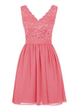 Cheap V Neck Lace Dress Bridesmaids Dress Short Prom Dress