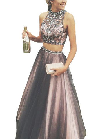 Two Piece Halter Evening Gown