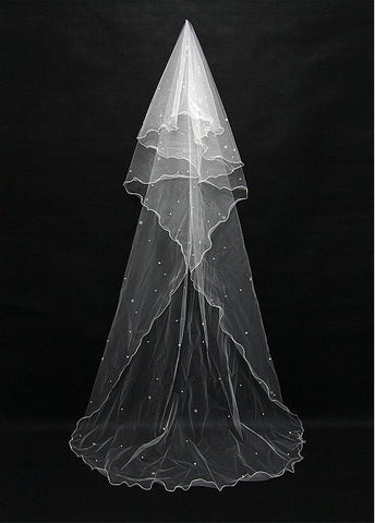  Gorgeous Tulle Cathedral Wedding Veil With Pearls