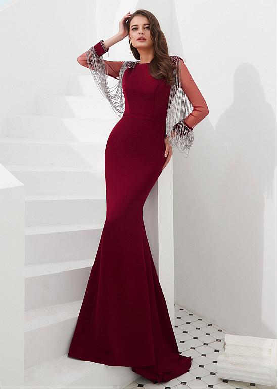 burgundy long sleeve mermaid prom dresses Long Sleeves Mermaid Burgundy Lace Bridesmaid Dresses, Burgundy Prom D abcprom