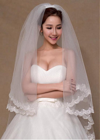 Elegant Tulle Wedding Veil With Lace & Comb