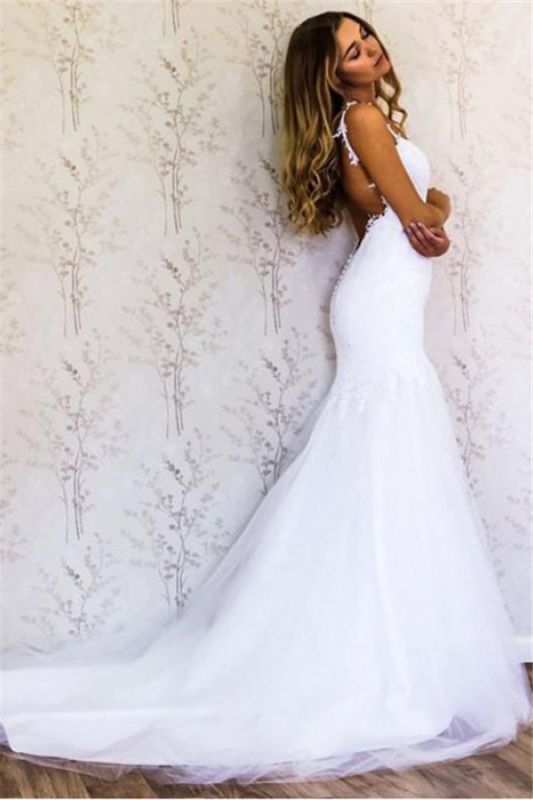 2020 Backless Open Back Lace Appliques Straps Wedding Dress Custom Made / As the picture 2020 Backless Open Back Lace Appliques Straps Wedding Dress Custom Made / As the picture