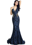 Glamorous Lace Halter Neckline Mermaid Evening Dresses With Beadings
