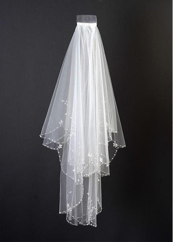 eautiful Ivory Tulle Two-Tier Beading Elbow Wedding Veil With Comb