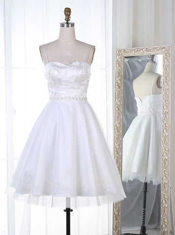 Spaghetti Straps Short White Homecoming Dress