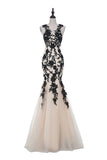 Champagne Sleeveless Mermaid Appliques Evening dresss