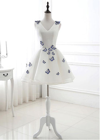 Real Photo Tulle V-neck Neckline Short Length A-line Homecoming dresses With Embroidery Butterfly