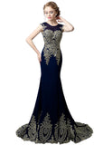 Glamorous Chiffon Jewel Neckline Mermaid Evening Dresses With Lace Appliques