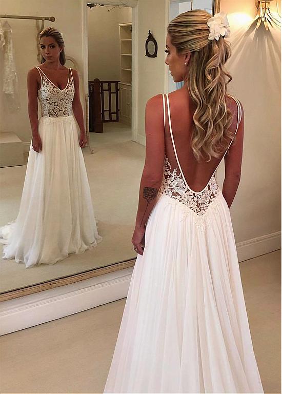 Tulle & Chiffon V-neck Backless A-line Wedding Dress Tulle & Chiffon V-neck Backless A-line Wedding Dress