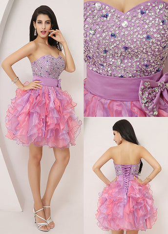 Attractive Organza Sweetheart Neckline Short Ball Gown Homecoming Dresses With Beadings