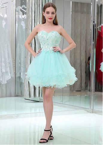Tulle Sweetheart Neckline Short Length Homecoming Dresses With Beaded Lace Appliques