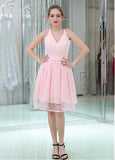 Pretty Chiffon & Lace V-neck Neckline Knee-length A-line Homecoming Dresses With Belt