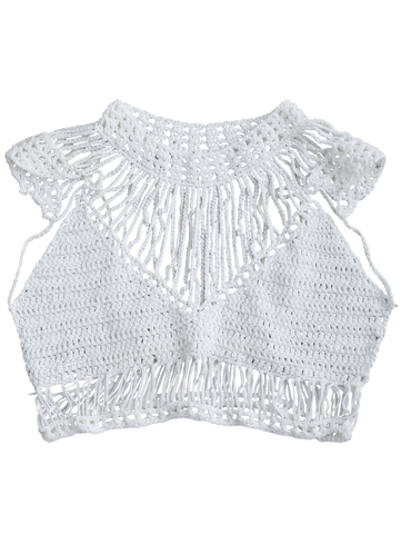 White Crochet Cropped Cover Up Top