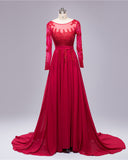 Beading Crystal Formal Long Sleeve Prom Dress