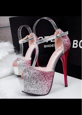 Shining Sequin Upper Peep Toe Stiletto Heels Party Shoes
