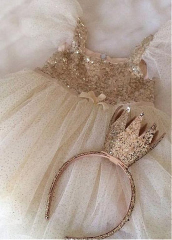 Lovely Sequin Lace Square Neckline Ball Gown Flower Girl Dresses With Handmade Flowers