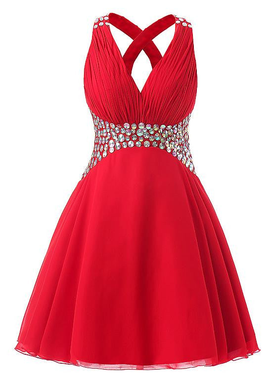 Red Fashionable Chiffon V-Neck A-Line Short Homecoming Dresses With Rhinestones US12 / More From Color Chart Red Fashionable Chiffon V-Neck A-Line Short Homecoming Dresses With Rhinestones US12 / More From Color Chart