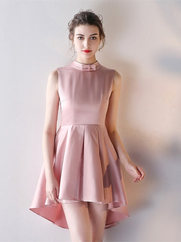 Pink Backless Bowknot Asymmetry Homecoming Dress
