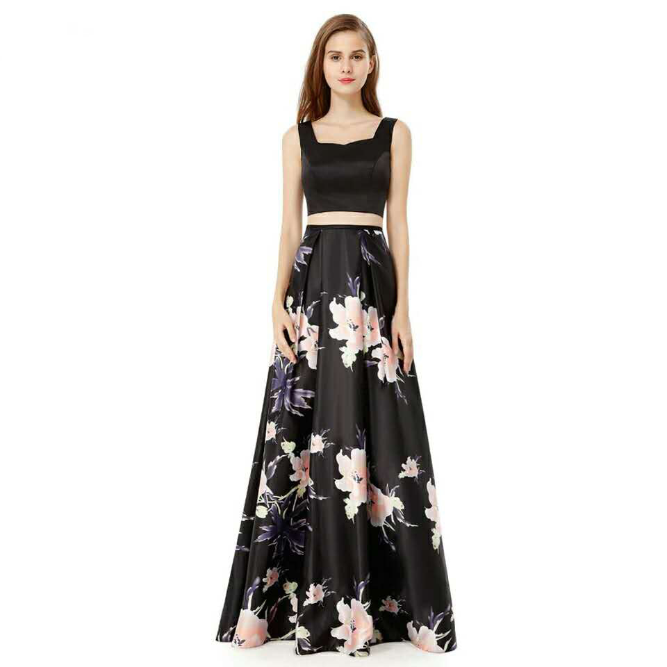 Black Floral Print Prom Dresses US12 / As The Pictures Black Floral Print Prom Dresses US12 / As The Pictures