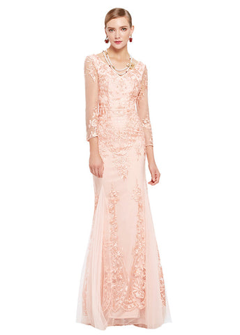 Marvelous Tulle V-neck Neckline Sheath Evening Dresses With Embroidery