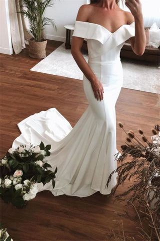 Short Sleeves Off The Shoulder Ruffles  Mermaid Wedding Dress