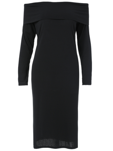 Black Foldover Off The Shoulder Midi Dress
