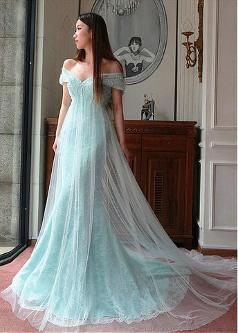Green A-line Evening Dresses With Lace Appliques