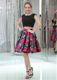 Tulle & Floral Cloth Scoop Neckline A-line Two-piece Homecoming Dresses With Beaded Lace Appliques