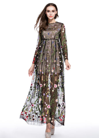 Floral Charming Tulle Jewel Neckline A-line Prom Dresses With Embroidery