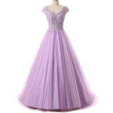V Neck Beading Appliques Prom Dresses Long 2017 Quinceanera Gowns Cap Sleeves for Sweet 16