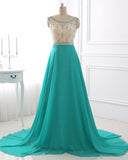 A Line Prom Dresses 2017 Chiffon Evening Dress Illusion Sparkly Beading Bodice