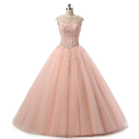 Cap Sleeve Quinceanera Dresses Long Beading Appliques Prom Party Ball Gown Long 2017