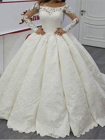 Long Sleeves Appliques Ball Gown Wedding Dress