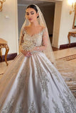 Long Sleeves Beading Appliques Sweep Train Luxury A Line Wedding Dress