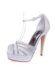 Chic Satin & Mesh Upper Peep Toe Stiletto Heels Wedding Shoes With Beads