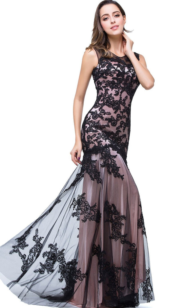 Black lace Applique Evening Dress Sassymyprom Black lace Applique Evening Dress Sassymyprom