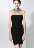 Alluring Dacron Illusion High Neckline Sheath Short Cocktail Dresses With Beadings