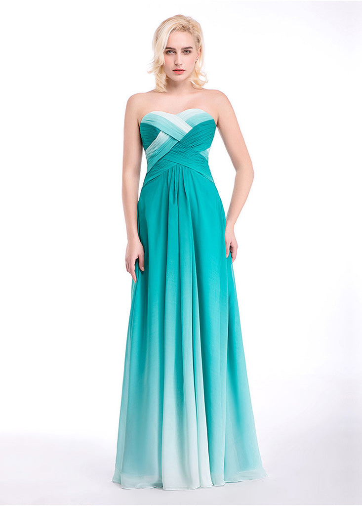 Green Gradient Chiffon Sweetheart Neckline A-Line Prom Dresses US14 / Green Green Gradient Chiffon Sweetheart Neckline A-Line Prom Dresses US14 / Green