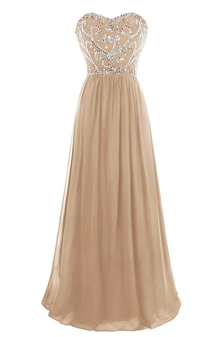 A Line Sweetheart Beaded Lace Up Back Floor Length Evening Dress