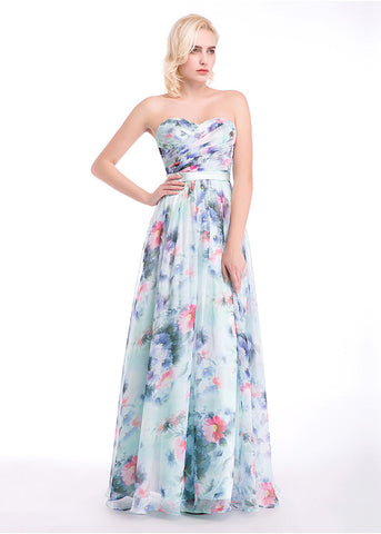 Attractive Floral Chiffon Sweetheart Neckline A-Line Prom Dresses