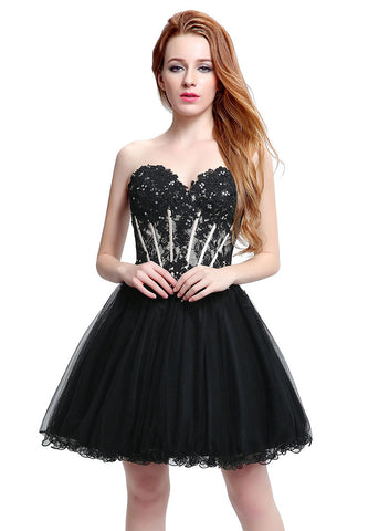 Alluring Tulle Sweetheart Neckline Short-length A-line Homecoming Dresses With Hot Fix Rhinestone