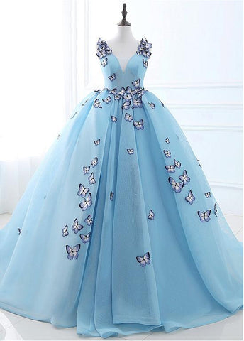Ball Gown Prom Dresses With Embroidery Butterflies