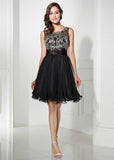 Alluring Tulle & Chiffon Scoop Neckline A-Line Short Homecoming Dresses With Beadings