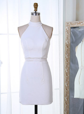 White Satin Bodycon High Neck Short  Homecoming Dress