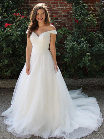 Off The Shoulder Tulle White Button Bridal Wedding Dress